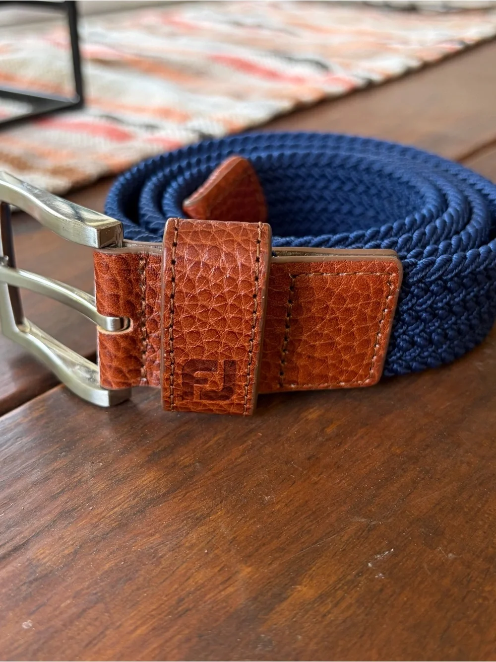 FootJoy Men's Navy Braided Stretch Belt Leather Trim 36-40” Measures 45.5”x1.25”